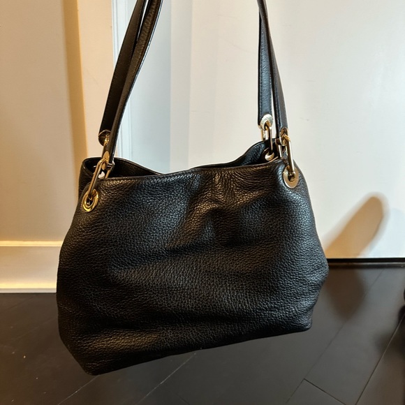 MICHAEL Michael Kors Raven Large Leather Shoulder Bag, Black/Gold - Picture 5 of 10